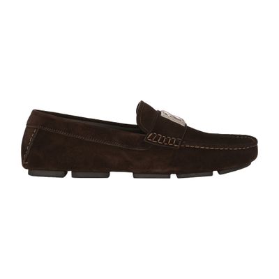 Dolce & Gabbana Suede Dg Driving Shoes In Brown