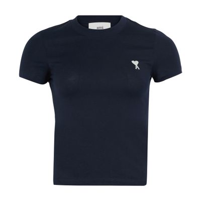 Ami Alexandre Mattiussi Navy Cotton Cropped T-shirt Blue In Blue
