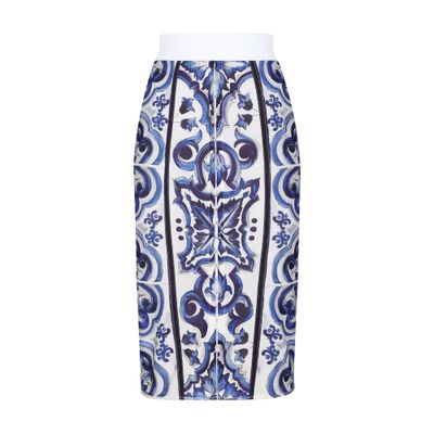 Dolce & Gabbana Majolica-print Maxi Skirt In Mix_maiolica_blu