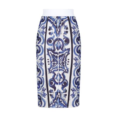 Shop Dolce & Gabbana Midi Skirt In Mix_maiolica_blu