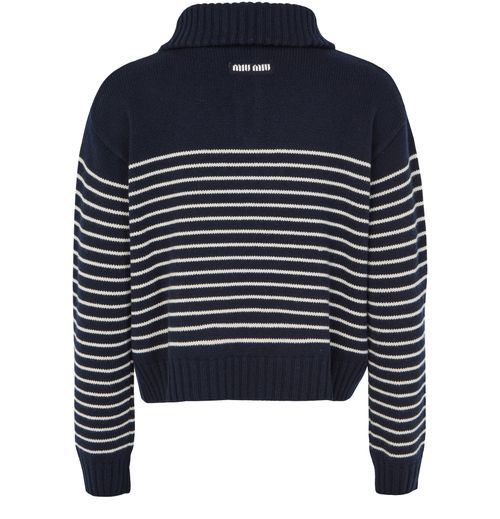 MIU MIU Striped cashmere sweater with trucker collar