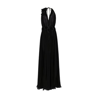 Dolce & Gabbana Long Chiffon Dress With Boning In Black