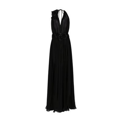 Long Silk Chiffon Dress With Flowers