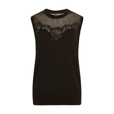 Shop Dolce & Gabbana Cashmere And Silk Sweater With Lace In Black