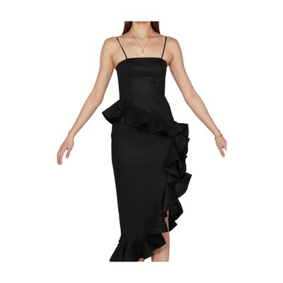 Zimmermann Asymmetric Ruffled Linen Midi Dress In Black
