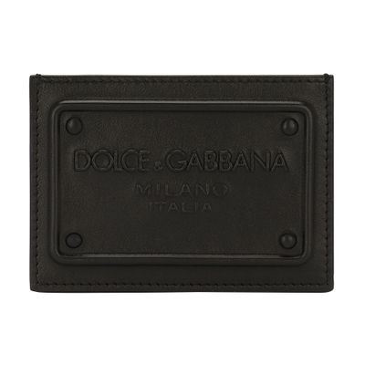 Dolce & Gabbana Calfskin Card Holder With Raised Logo In Black