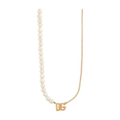 Dolce & Gabbana Dg Imitation Pearl Long Necklace In Gold
