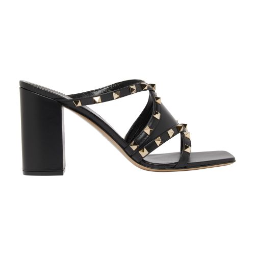 Valentino Garavani Rockstud Crisscross Leather Block-heel Sandals In Nero