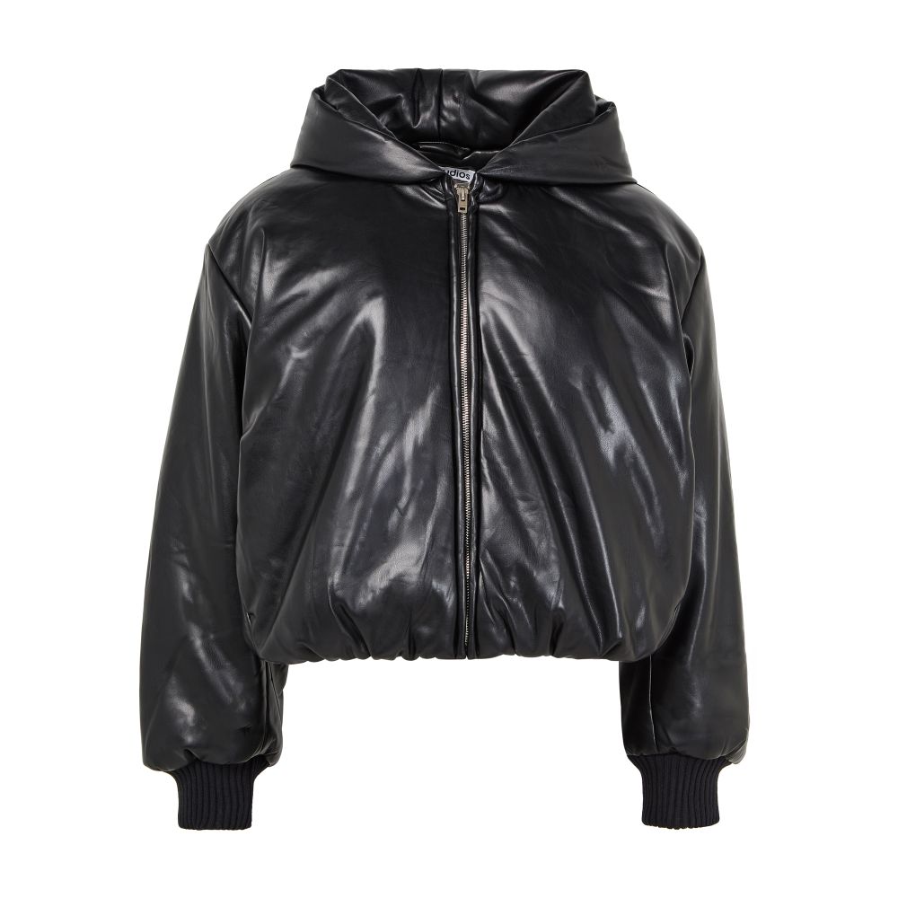 Hooded faux leather jacket thumbnail 4