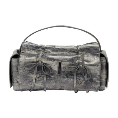 Acne Studios Mini Multipocket Metallic-suede Top Handle Bag In Grey