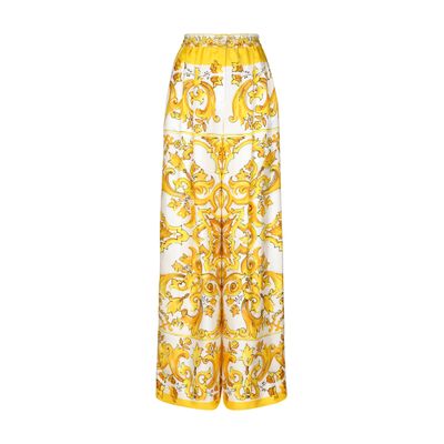 Dolce & Gabbana Majolica-print Silk Twill Pants With Elasticated Waistband In Multicolor