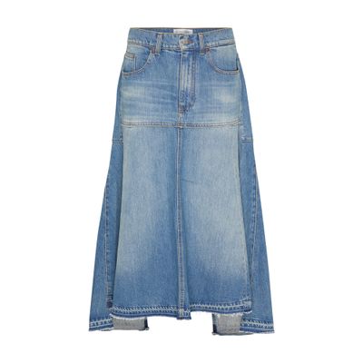 Fit & Flare Patched Denim Skirt