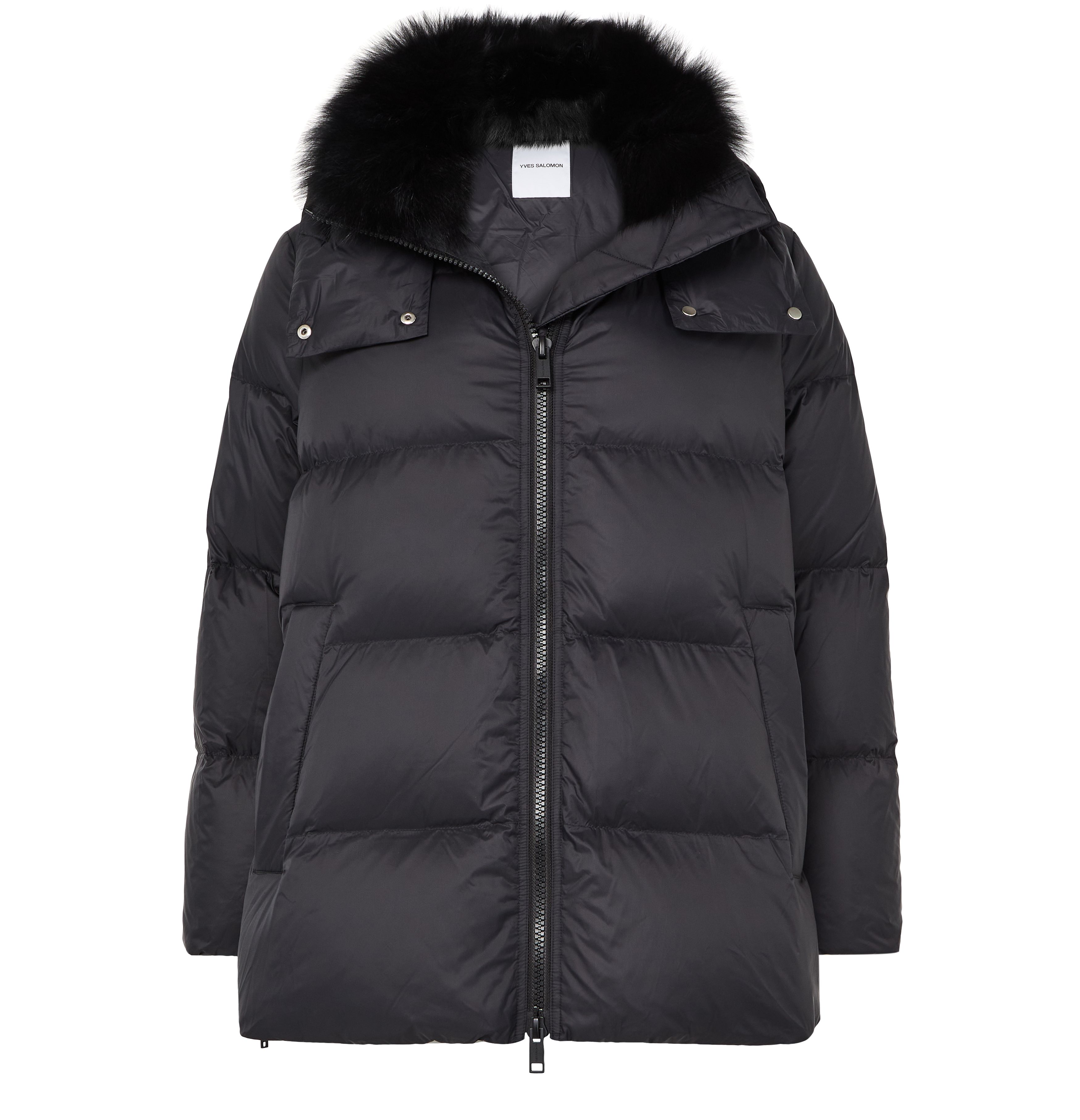 Hooded puffer jacket with a fox fur collar