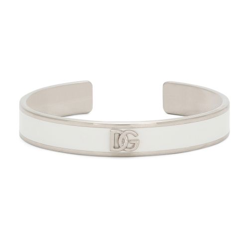 Shop Dolce & Gabbana Rigid Enameled Bracelet With Logo In White