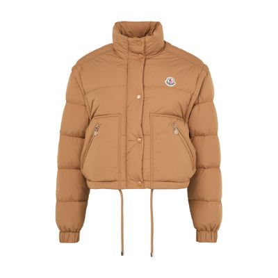 Moncler Selle Logo Down Jacket In Brown
