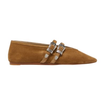 Le Monde Beryl Claudia Suede Western Buckle Ballerina Flats In Brown