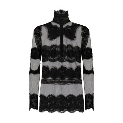 Dolce & Gabbana Lace-panelled High-neck Top In Black