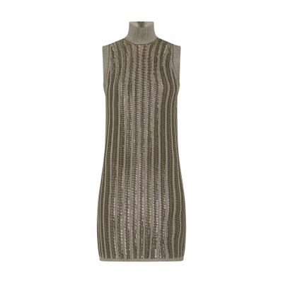 Tom Ford Striped Ribbed Metallic Wool-blend Turtleneck Mini Dress In Green