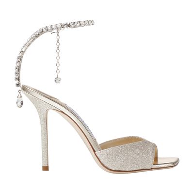 Shop Jimmy Choo Saeda 100 Sandals In Platinum Ice Crystal