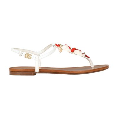 Dolce & Gabbana Coral-embroidered Leather Sandals In Multicolor