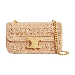 CELINE☆ラフィア風テキスタイル製ミニチェーン クロード チェーン ショルダーバッグ クロード / リザード - ローズ