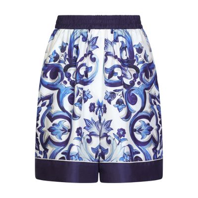 Dolce & Gabbana Majolica-print Silk Shorts In Tris_maioliche_blu
