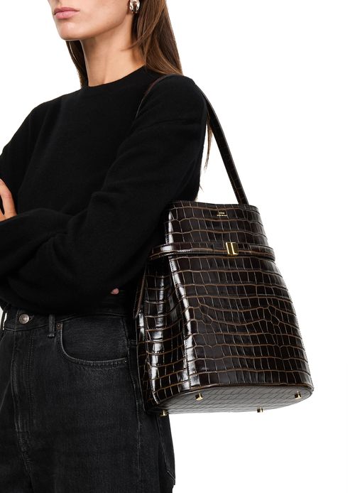 TOTEME Belted croco-embossed bucket bag