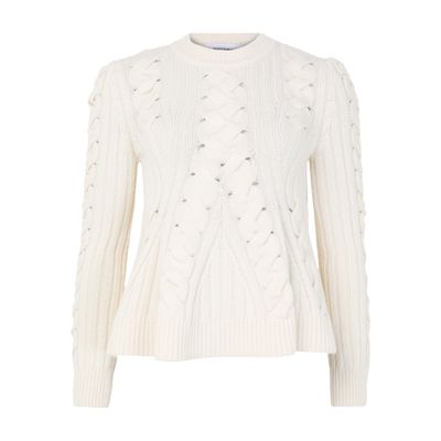 Alexander Mcqueen Peplum Cable-knit Wool Cashmere Sweater In White