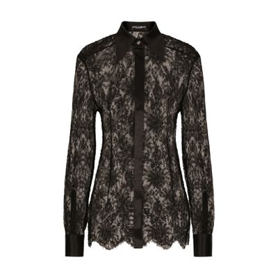 Shop Dolce & Gabbana Chantilly Lace Shirt With Satin Details In Black