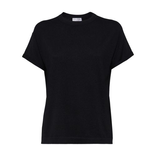 Brunello Cucinelli Women's Sparkling Cashmere And Silk Lightweight Sweater In Noir