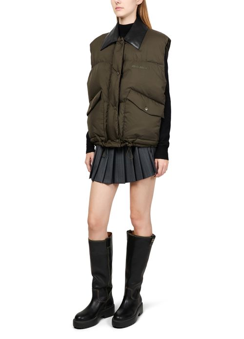 MIU MIU Sleeveless puffer jacket with leather collar