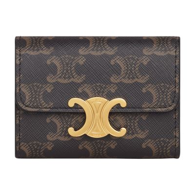 ベージュ CELINE NOVELTY 三つ折り財布 エンボスロゴ
