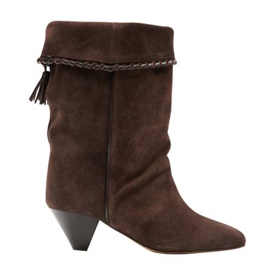 Isabel Marant Dalby Draped Suede Ankle Boots With Pointed Toe And Cone Heel In Brown