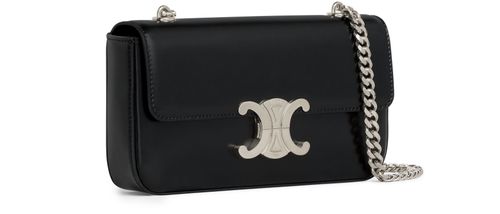 CELINE Triomphe shoulder bag in shiny calfskin with chain