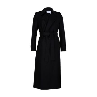 Harris Wharf London Double-stitched Long Trench In Pressed Wool In Black