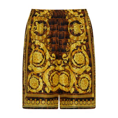 Versace Barocco-print Silk Shorts In 5x330_caramel_black_gold