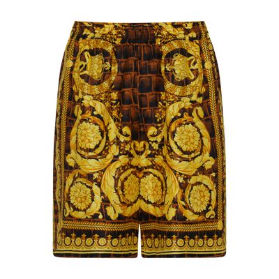 Shop Versace Baroccodile Silk Shorts In 5x330_caramel_black_gold