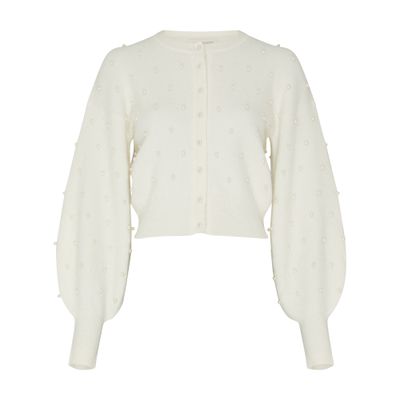 Zimmermann Crush Embellished Knit Alpaca Cardigan In White