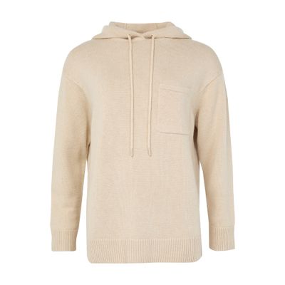 Max Mara Wool And Cashmere Knit Hoodie With Dropped Shoulder In Neutral