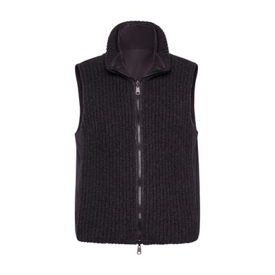 Brunello Cucinelli Women's Cashmere Feather Yarn Reversible Knit Down Vest In Grey