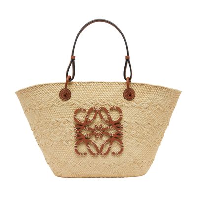 Loewe Anagram Basket In Iraca Palm And Calf Leather In Brown