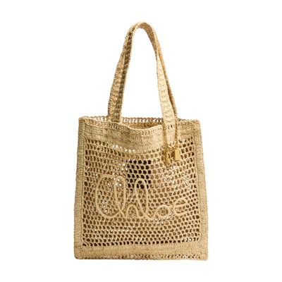 Chloé Summer Banana Crochet Tote Bag In Sand