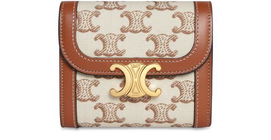 Small triomphe wallet in textile and natural calfskin new arrivals