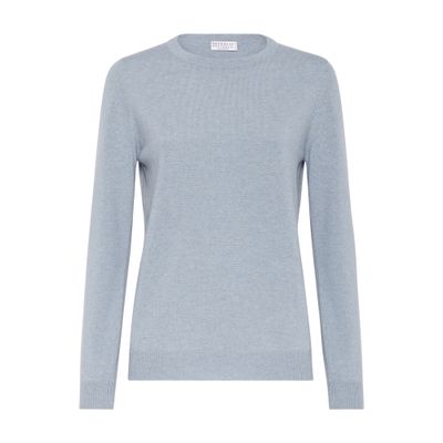 Brunello Cucinelli Cashmere Monili-trim Sweater In Blue