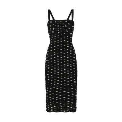Dolce & Gabbana Draped Sheath Dress In Polka Dot Print Tulle In Black