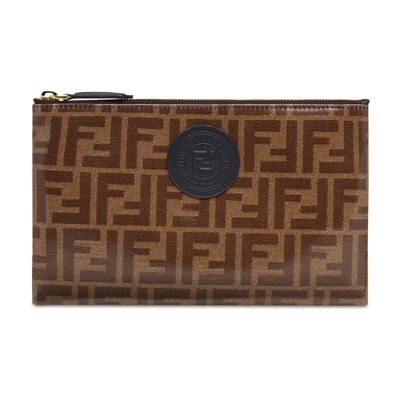 Shop Fendi Small Flat Pouch In Marron