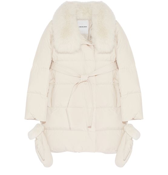 Women s Belted puffer jacket made from a waterproof technical fabric with fox and rabbit trims YVES SALOMON 24S