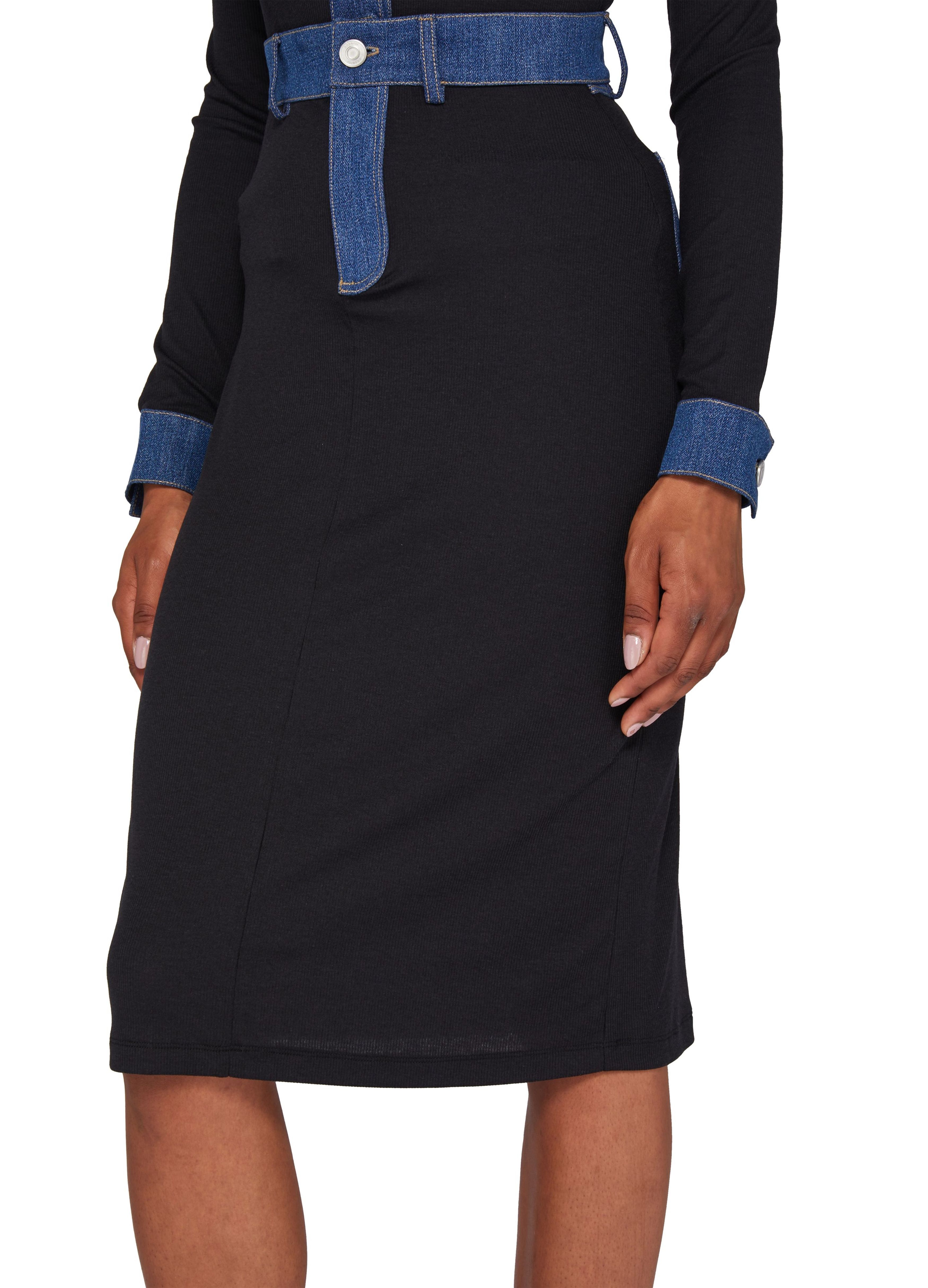 Midi ribbed denim skirt thumbnail 4