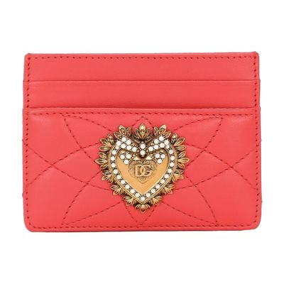 Dolce & Gabbana Devotion Leather Cardholder In Orange