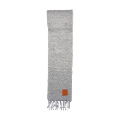 Loewe Logo-appliquéd Fringed Mohair-blend Scarf In Light Grey